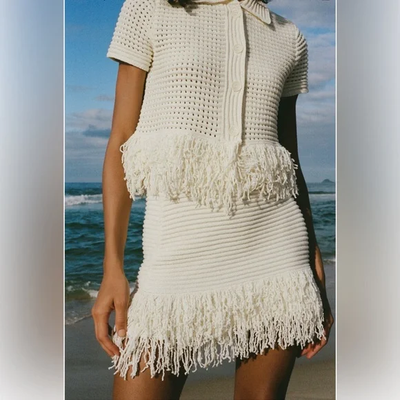 Zara FRINGED CHECK KNIT SKIRT1